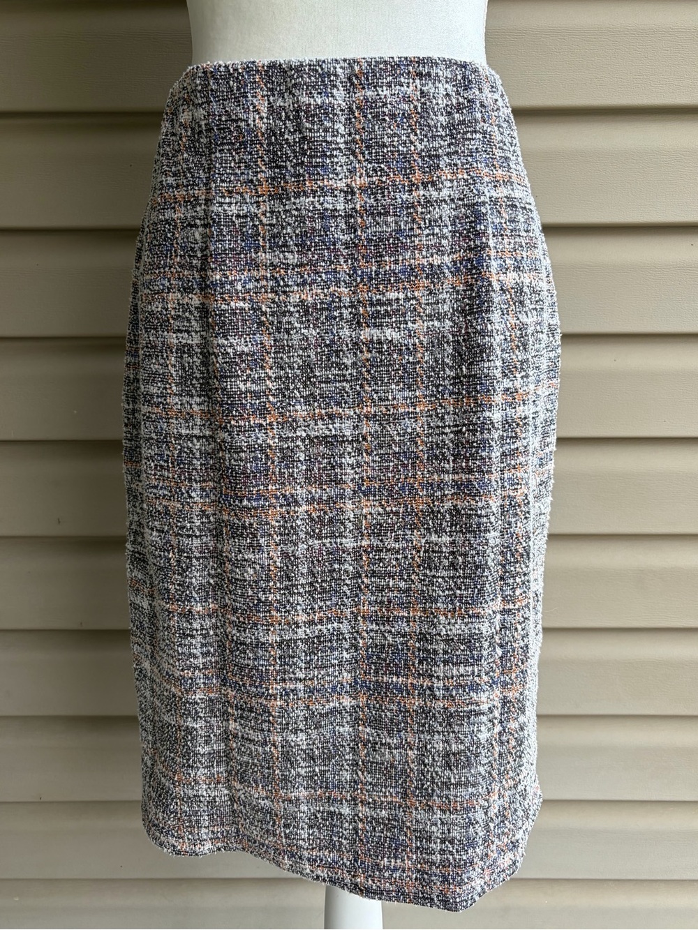 •KATE KASIN• Knit Bouclé Tweed Plaid Pencil Skirt - Size Large